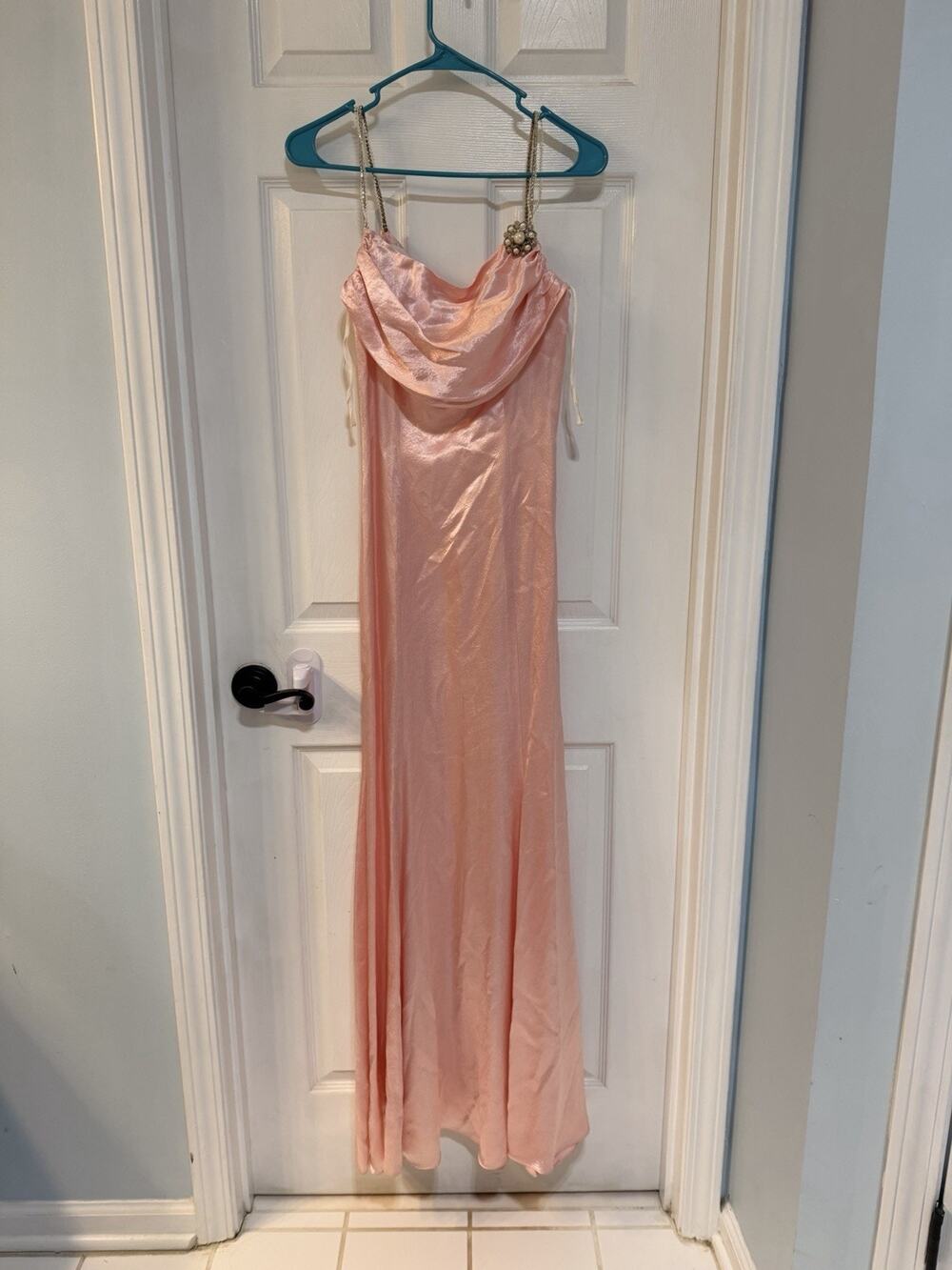 Loralie Original Acetate Size 6 Floor Length Gown Beaded Strap Pink 90s Y2K